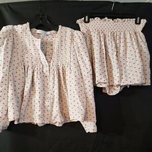 Hunter Bell Shorts and Top size Small red with blue stripes red dots